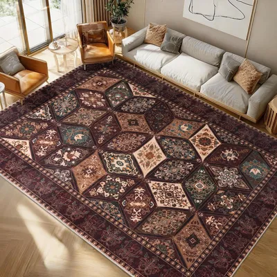 Productafbeelding van Omgoods - Vintage Tapijt 120 x 160 cm met Retro Diamantpatroon