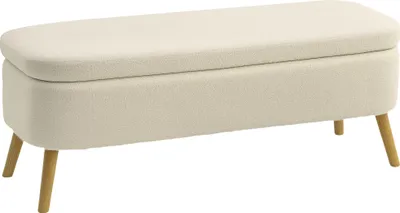 Image de HOMCOM Banc de rangement, bout de lit en polaire Teddy, coffre de rangement avec couvercle, pieds en bois, capacité 65 L, jusqu'à 220 kg, banquette pour salon, chambre, entrée, 120x42x45cm, beige