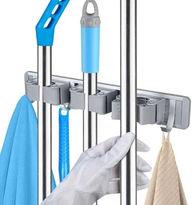 Productafbeelding van Ibenzoa® Multifunctionele wandorganizer – 3 verstelbare klemmen (diameter 1,8–2,8 cm) en 4 haken, staalplaat/aluminiumlegering, antislip rubberen groeven, draagvermogen van 3,5 kg