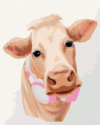 Image de Zuty - Peinture par numéros - VACHE AVEC ÉCOUTEURS (MYROSLAVA VOLOSCHUK), 40 x 50 cm, sans cadre et sans tension de la toile