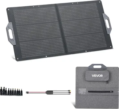 Immagine prodotto di Pannello solare pieghevole VEVOR da 100 W, caricatore solare portatile ad alta efficienza del 24%, modulo solare monocristallino con uscita MC4, connettori USB-A, Type-C e DC, IP65, per stazioni di ricarica, campeggio, escursionismo