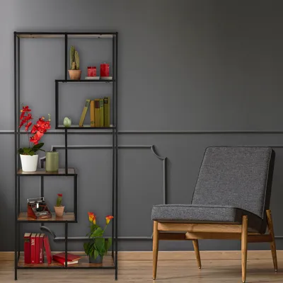 Produktbild von Relaxdays Regal im Industrial Style, 6 Ebenen, Holzoptik, Vintage Bücherregal, HxBxT: 186x78x33 cm, schwarz/dunkelbraun