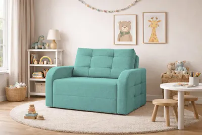 Produktbild von MOEBLO Kindersofa PORTO 120 – Schlafsessel Sofa Sessel Jugendsofa Schlafsofa 2-Sitzer Gästebett mit Schlaffunktion und Bettkasten - Mintgrün (BRAGI 82)