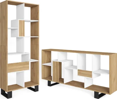 Immagine prodotto di VERSO Libreria scaffale, 67x31x174cm, Design industriale, Rovere e bianco
