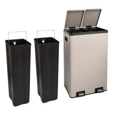 Produktbild von SVITA Mülleimer Treteimer Abfalleimer Mülltrennung mit Schubfächern (32 Liter 2x8L + 16L) Pulverbeschichteter Stahl Taupe