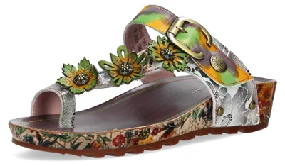 Produktbild von Laura Vita Damen Zehenring-Pantolette mit floralen Applikationen Brcyano 88, Größe:39 EU, Farbe:Braun