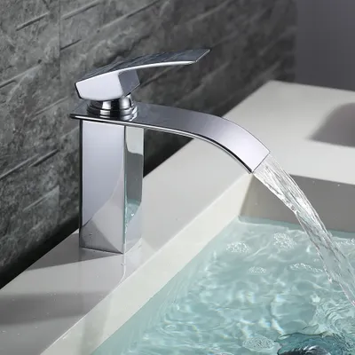 Produktbild von Wasserhahn Bad wasserfall Badarmatur aus Messing Waschtischarmatur für Badezimmer Einhandmischer Waschbecken Armatur Verchromt, Messing