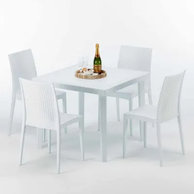 Produktbild von Weiß Quadratisch Tisch und 4 Stühle Farbiges Polypropylen-Außenmastenset Grand Soleil Bistrot Love - Weiß