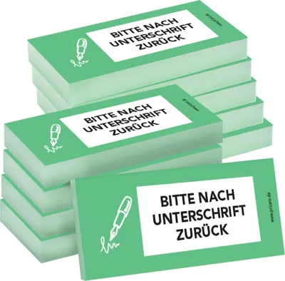 Produktbild von PRICARO Haftnotizen "Nach Unterschrift zurück", grün, 100 Blatt, 10 Stück