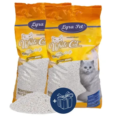 Produktbild von 2 x 15 Liter Lyra Pet® White Cat® Katzenstreu Bentonit mit Babypuderduft + Geschenk