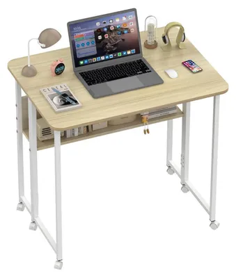 Image de Bureau électrique réglable en hauteur, dimensions 80 x 58 x 75 cm, en érable blanc