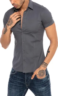 Produktbild von Red Bridge Herren Basic Design Slim Fit kurzarm Hemd Violet S