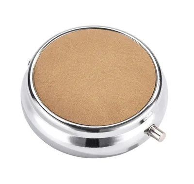 Produktbild von Taschen ASCHENBECHER "Leder" Ø5cm mit Deckel aus Metall rund mini mit Ablagefläche Taschenaschenbecher Reise Outdoor Reiseaschenbecher 72 (Creme)