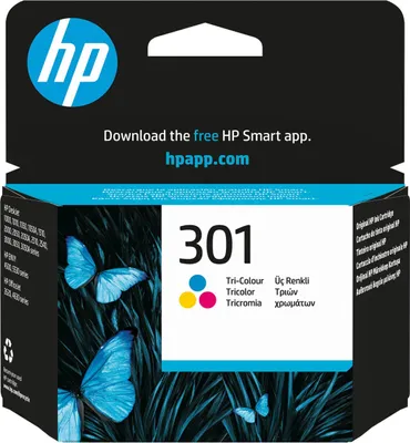Produktbild von HP 301 Cyan/Magenta/Gelb Original Druckerpatrone, Standardertrag, Cyan, Magenta, Gelb, Tinte auf Farbstoffbasis, 3 ml, 1 Stück(e), 150 Seiten
