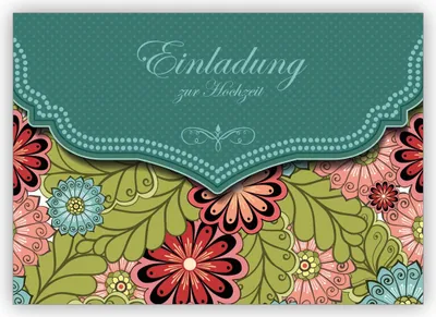 Produktbild von Edle Einladungskarte mit modernem Blumen Muster in grün für Brautpaare: Einladung zur Hochzeit