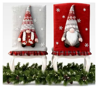 Produktbild von Stuhlhussen für Weihnachten mit Wichteln: Festliche Stuhlabdeckung für das Esszimmer - Ideal für Familienfeiern zu Hause