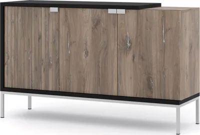 Immagine prodotto di Cassettiera TOLEDO 144 cm 3D OAK FLAGSTAFF / BLACK MATT - Credenza con struttura in argento - Cassettiera moderna a 3 ante per camera da letto o soggiorno