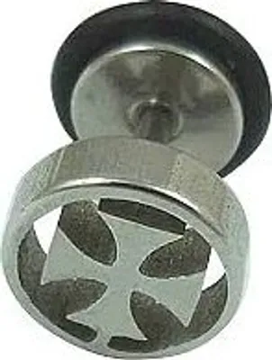 Immagine prodotto di Plug falso all'orecchio Croce maltese in acciaio con anello in gomma - 1894