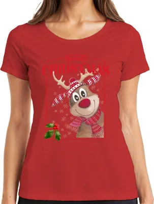 Produktbild von Merry Christmas Rentier Rudolf - Weihnachten Weihnachtsgeschenk Christmas Damen T-Shirt, Rot, XL