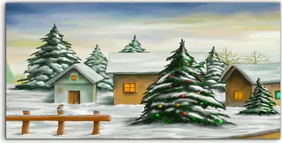 Produktbild von Coloray Acrylbild 120x60  Wandbild Acrylbilder Kleines Dorf Weihnachtslandschaft