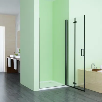 Produktbild von Nischentür 100 x 185 cm Walk in Duschabtrennung Faltbar Duschwand für Dusche Matt Schwarz Pendeltür Falttür Duschtür aus ESG Glas Rahmenlos