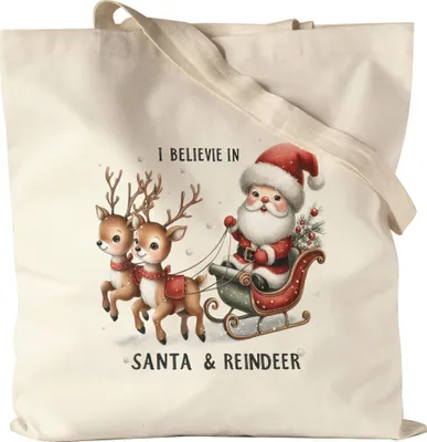 Produktbild von I Believe in Santa Reindeer Lustiges Weihnachtsmotiv Jutebeutel Geschenkidee witziges Design Weihnachten