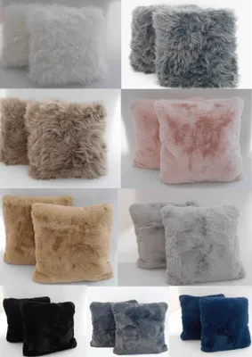 Produktbild von Kissen Sofakissen Schaffell Hasenfell Fell Fellkissen Kissen Kissenbezug ca. 40x40 cm Deko Kunstfell gefüllt 2er Set mit Reißverschluss Farbe: Hasenfelloptik Schwarz