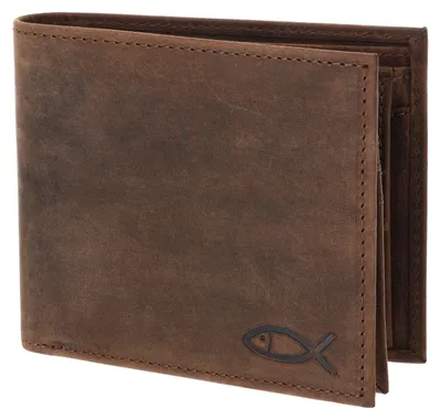 Immagine prodotto di oxmox Pelle portafoglio Leather RFID Protect Querscheinbörse Freedom Fish Embossed Vintage Dark Brown marrone scuro