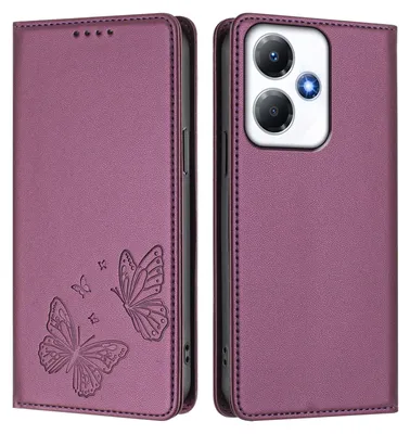 Produktbild von Lederhülle für Infinix Hot 30 Play/Hot 30 Play NFC, Schmetterling Prägung Leder Brieftasche Schutzhülle mit Ständer Lila