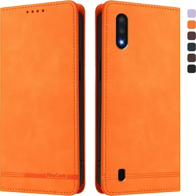Produktbild von Hülle für Samsung Galaxy A01, Retro Kunstleder Ständer Klapphülle mit Kartenfächer und Magnetische Orange