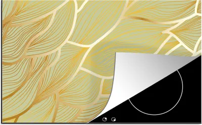 Produktbild von KitchenYeah© Herdabdeckplatte Goldene Wellen auf grünem Hintergrund , 91x52cm, Küche Deko, Glaskeramikkochfeld Herdabdeckung, Abdeckplatte fùr Kochfeld
