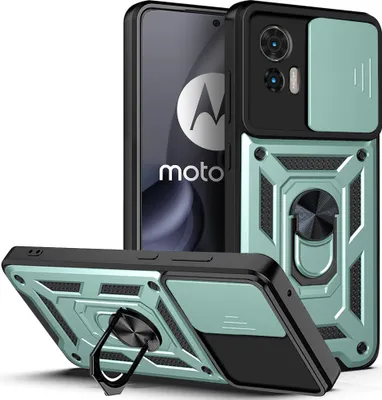 Produktbild von Motorola Edge 30 Neo Hülle mit Ring Ständer Halter Dia Kameraschutz TPU PC Schutzhülle für Motorola Edge 30 Neo Grün
