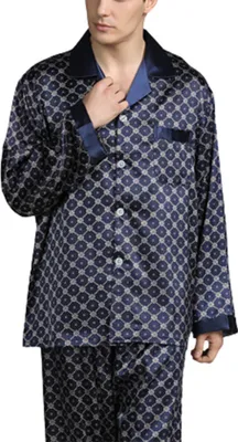 Produktbild von Satinpyjama für Herren, langer Freizeitanzug, Schlafanzug, Langarmhemd und Pyjamahose