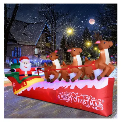 Aufblasbarer Weihnachtsmann mit Schlitten und 3 Rentieren, 3 m, LED