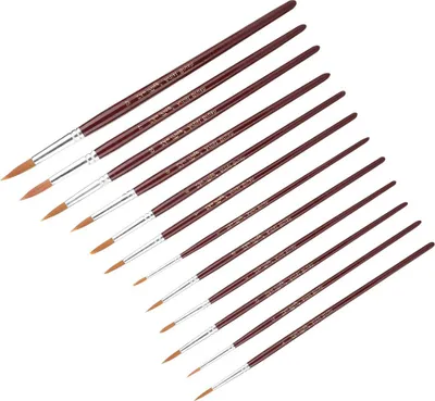 Obrázek produktu pro Sada 12 štětců na malování a kreslení, červená barva, nylonové štětiny (kulaté)