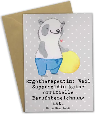 Produktbild von Mr. & Mrs. Panda Glückwunschkarte Ergotherapeutin Superheldin - Grau Pastell - Geschenk, Unterstützung, valentinstagskarte, Klappkarte, Berufe, dankeskarten, Beruf