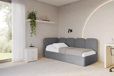 Produktbild von ALTDECOR Jugendbett mit Bettkasten VELY - 80x200 - Dunkelgrau - Poso 115 - Bett mit Matratze - Rechts angeordnet - Einzelbett mit Stauraum - Polsterbett Kinderbett