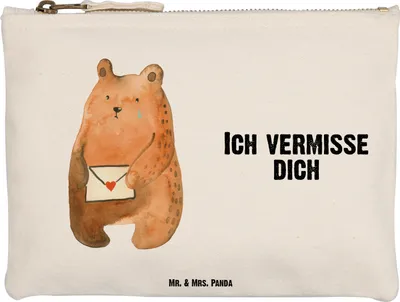 Produktbild von Mr. & Mrs. Panda Etui Bär Vermissen Größe M - Weiß - Geschenk, Stoffbeutel, Unglücklich Verliebt, Freund, Make-Up Tasche, Schlampermäppchen, Kosmetiktasche, Schulmäppchen