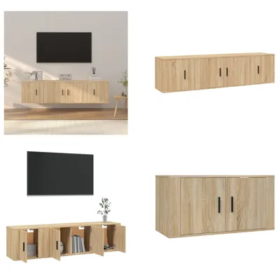 Produktbild von vidaXL 3 tlg. TV Schrank Set Sonoma Eiche Holzwerkstoff - TV-Schrank-Set - TV-Schrank-Sets - TV-Schrank - TV-Ständer