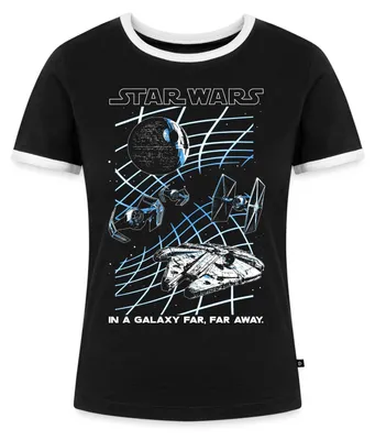 Produktbild von Star Wars In A Galaxy Far, Far Away Frauen Kontrast T-Shirt, L, Schwarz/Weiß