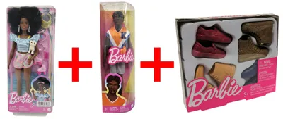 Immagine prodotto di Bambole Barbie con pattini a rotelle + Ken con abbigliamento sportivo + set di 4 paia di scarpe, figure da collezione, bambole di moda, set di bambole