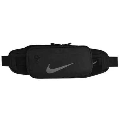 A black Nike hip bag is shown against a white background.