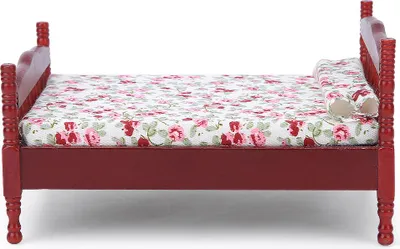 Obrázek produktu pro 1:12 Miniaturní domeček pro panenky, ložnice, postel, model, doplňky, nábytek do pokoje, hračky, hnědá