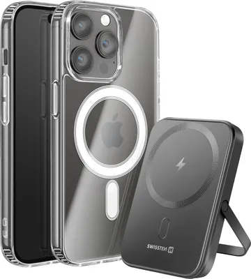 Produktbild von Swissten, MagSafe Set für iPhone 14 Pro Max mit Hülle und 5000 mAh Powerbank, Transparent