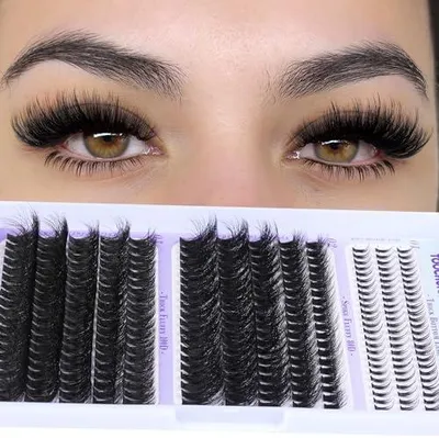 Produktbild von Russische Einzelwimpern mit Wimpernbüscheln, flauschige D-Curl-Cluster-Wimpern, 5-7 mm, zarter Wimpernkranz für den unteren Wimpernbereich, 10-18 mm dick