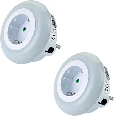 Produktbild von LED Nachtlicht-Steckdosen-Adapter Orientierungslicht LED-Licht mit Dämmerungssensor und Steckdose : 2er Set