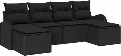 Immagine prodotto di vidaXL Set di divani con cuscini e portaoggetti 6 pezzi in polirattan nero