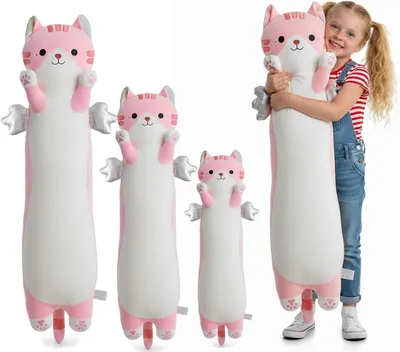 Zdjęcie produktu dla Miękki, pluszowy poduszka w kształcie kota, 110 cm, idealna jako zabawka dla dzieci