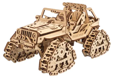 Productafbeelding van 3D houten puzzel: kettingaangedreven terreinwagen van uGEARS