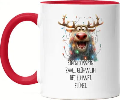 Produktbild von Ein Glühwein Zwei Glühweih Glühwein-Tasse Rentier Julklapp Geschenk Tasse Rot Weihnachten